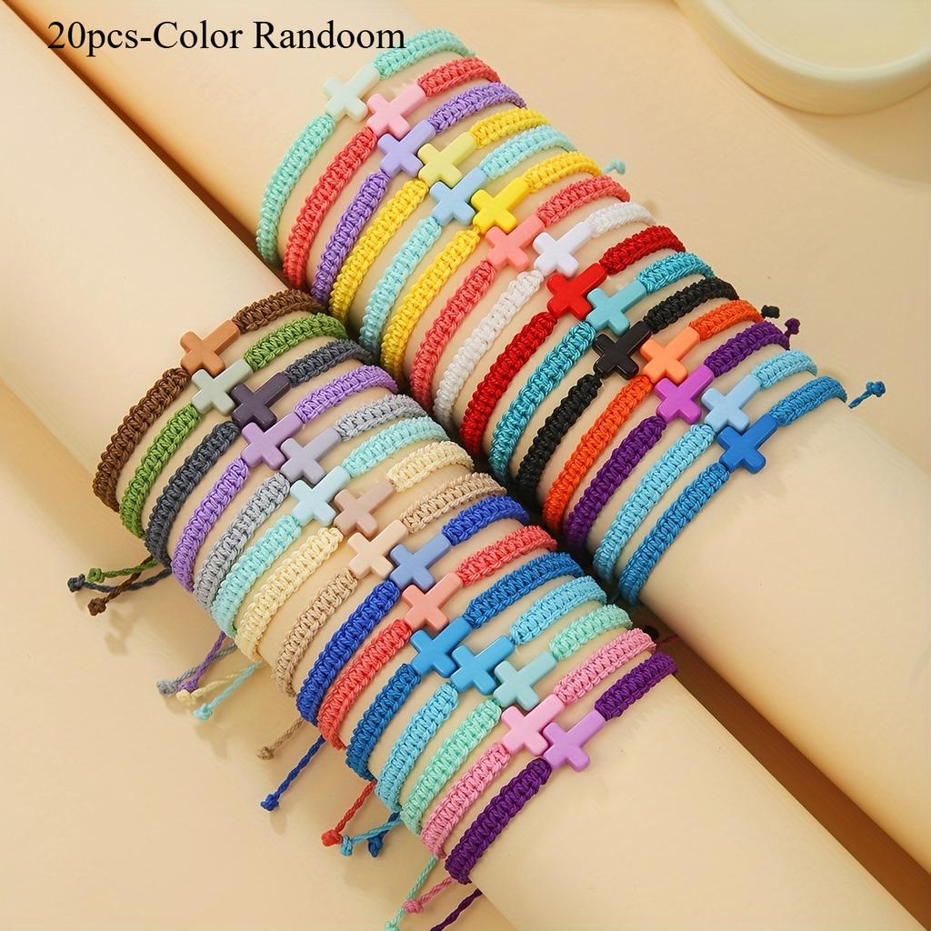 Colorful Bracelet Set, Acrylic Cross Pattern, Woven Wax Rope Adjustable, for Beach Surfing, Daily Wear, Gift-giving, Vacation.