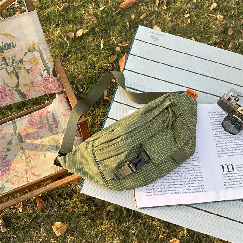 Stylish Grid Pattern Chest Bag Multiple Pockets Ideal for Outdoor Activities and Daily Use