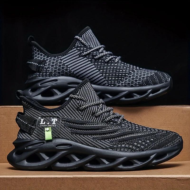 Men's Fashion Breathable Lace-up Knitted Sneakers Casual Outdoor Running Walking Shoes Lightweight Men's Shoes