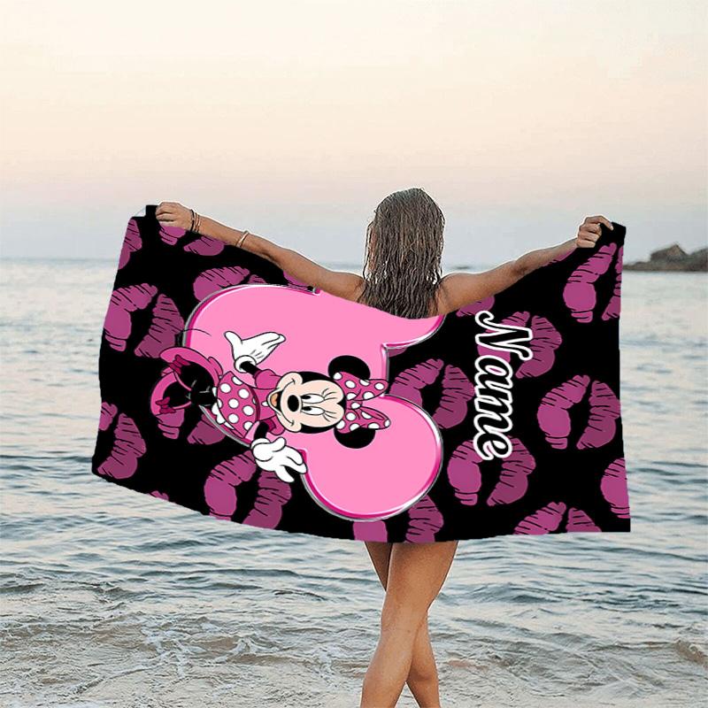 1pc Minnie7 Beach Towel with Custom Name, Beach/Swimming/Bath/Picnic/Camping Towel, Suitable for Seaside Beaches