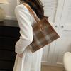 Korean Version of Fashionable Retro Woolen Handbag Bag Women's Trend Personalized Texture Plaid Contrasting Color Single Shoulder Messenger Bag Bucket