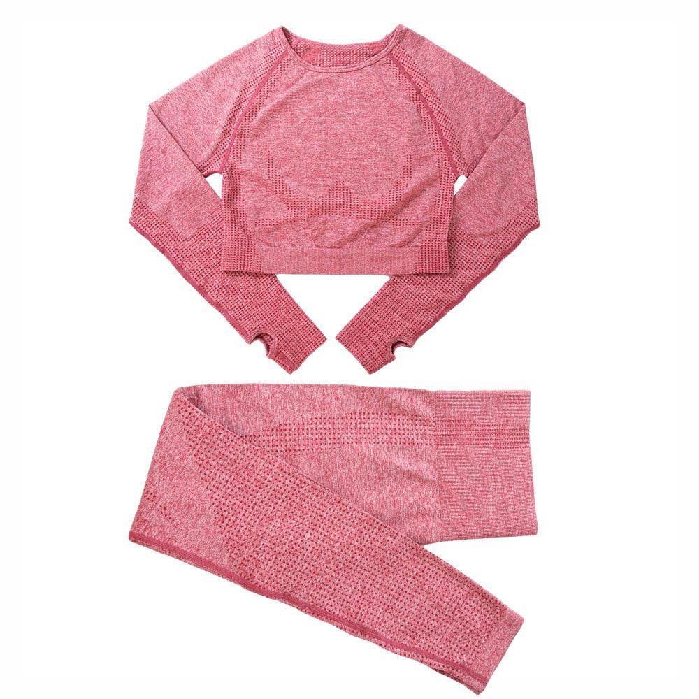 Damen High-Waist Nahtloses Polka Dot Yoga- und Laufset - Zweiteilig Langarm und Hose