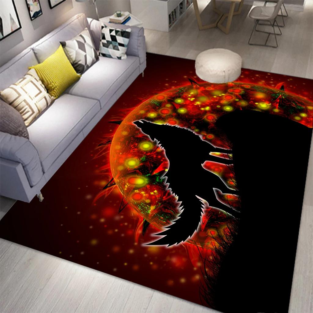 Wolf Carpet Bohemian Mandala Flower Area Rug for Living Room Bathroom Laundry Room Decor Wild Animal Doormat Non-Slip Floor Mat