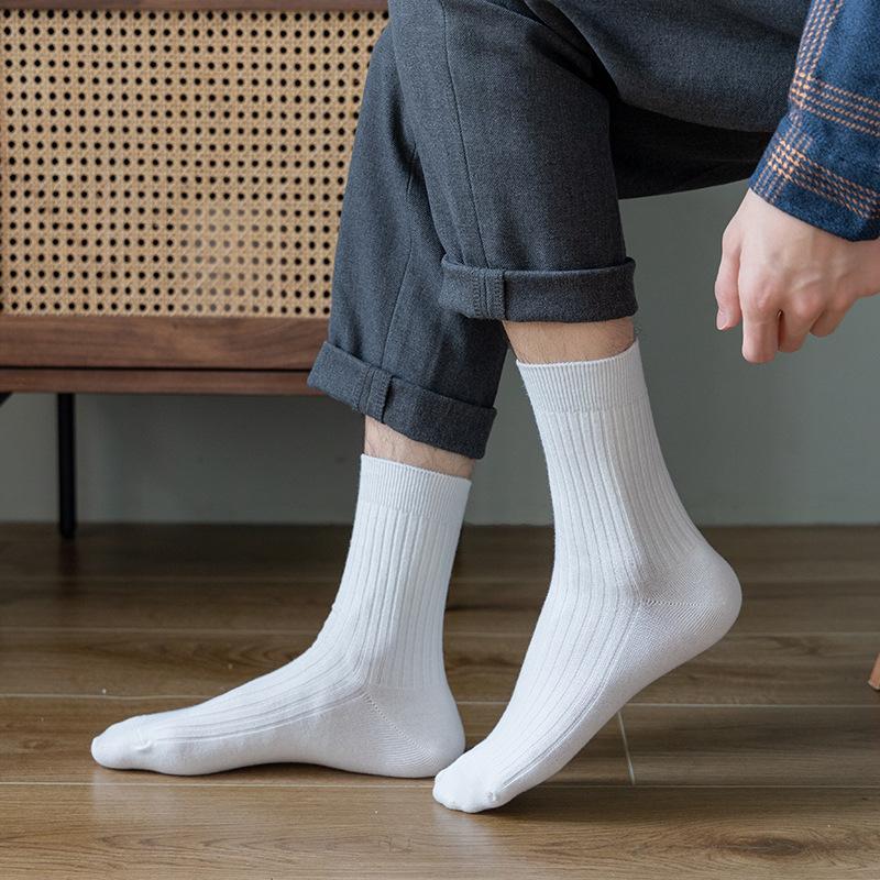 Men's Spring and Autumn Striped Pure Color Cotton Leisure Breathable Warm Tube Socks