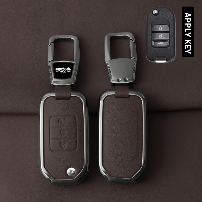 Interior Mouldings Metal Leather Car Key Case Cover For Honda Civic HRV CRV XRV CR-V Crider Odyssey Pilot Fit Accord Protect Key