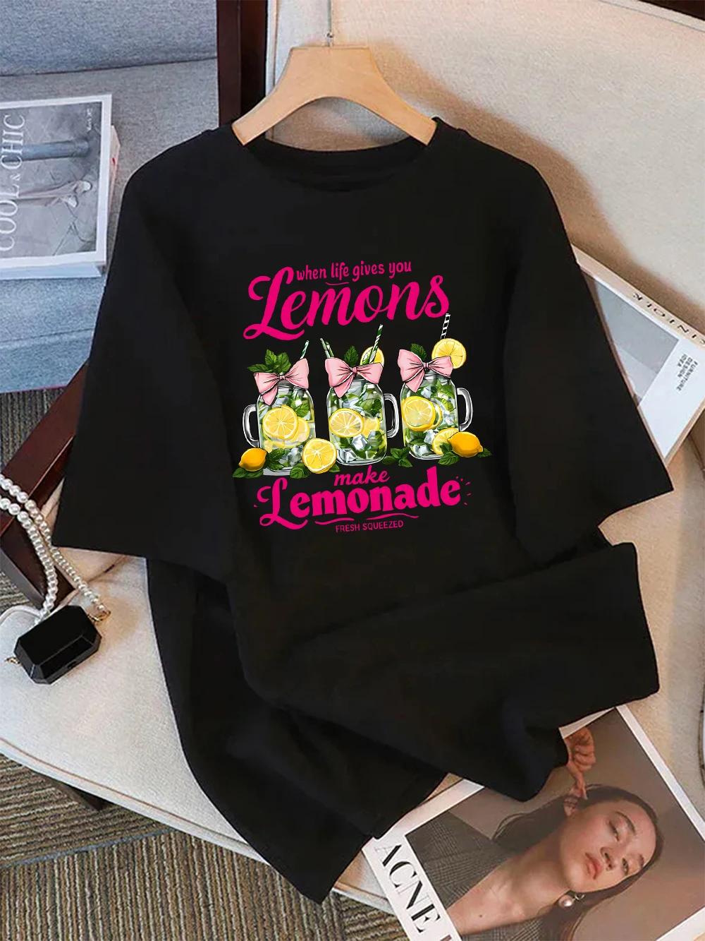 

TShirt Summer Make Lemonade Fresh Squeezed Prints T Shirt Comfortable Loose ONeck Tops Basic Womens Clothes S