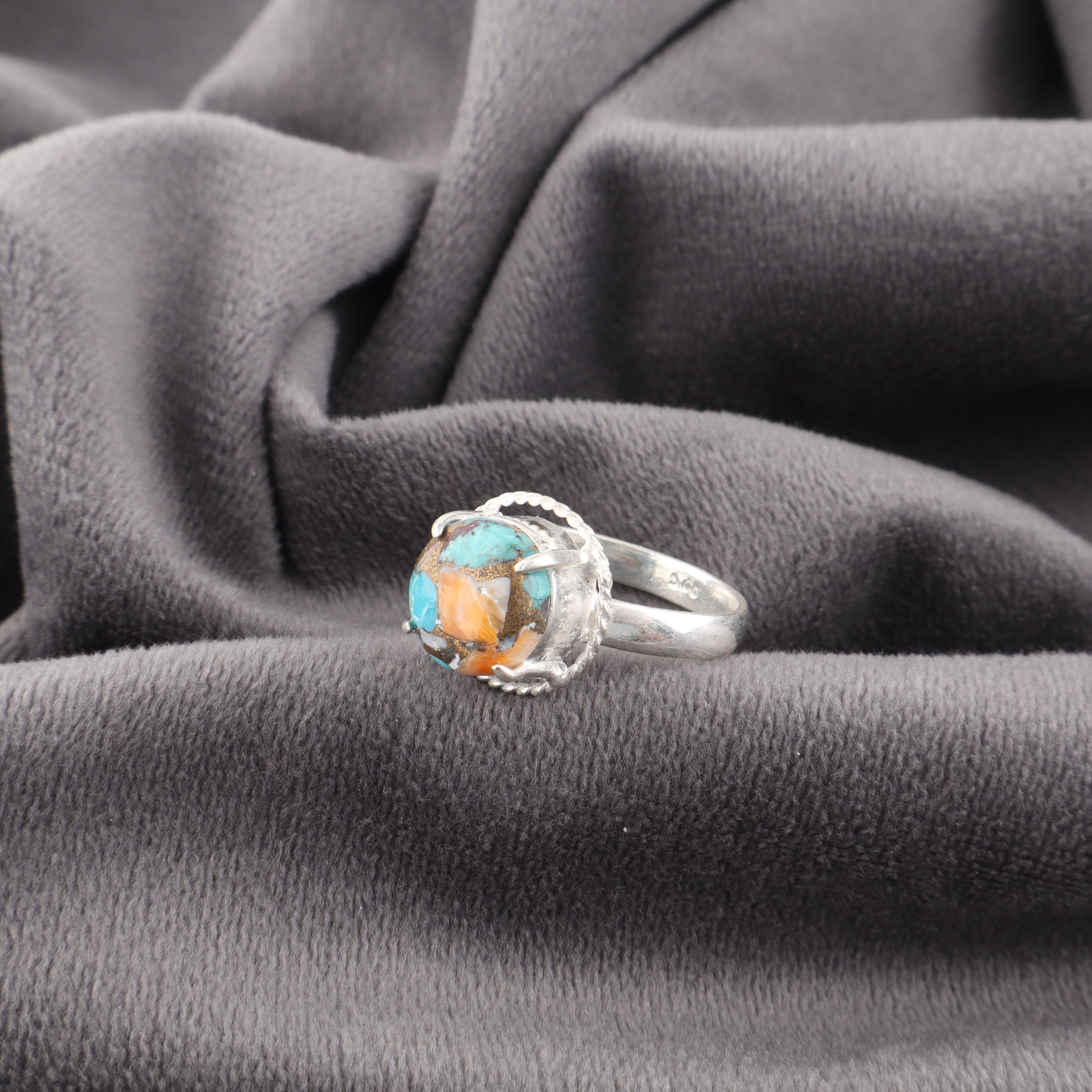 

Кольцо с шипастым устричным камнем ручной работы, кольцо из стерлингового серебра 925 пробы, дизайнерское ювелирное изделие, для подарка на годовщину 12 оранжевый