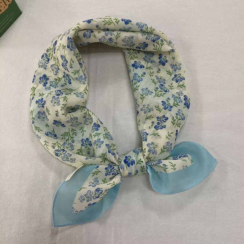 New Versatile Scarf Women's Cotton Linen Small Square Sweet Countryside Floral Lightweight Breathable Sunscreen Headscarf Wholesale