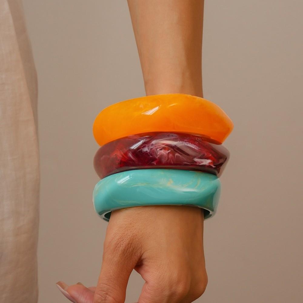 Harz Unregelmäßiges Breites Armband Smudging Retro Handring Einfacher Acryl Armreif Mädchen
