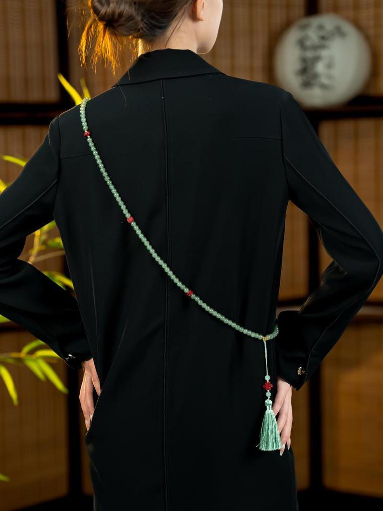 Elegancki naszyjnik z frędzlem ze 108 koralików: Vintage Chiński Łańcuszek Swetrowy Crossbody dla Kobiet