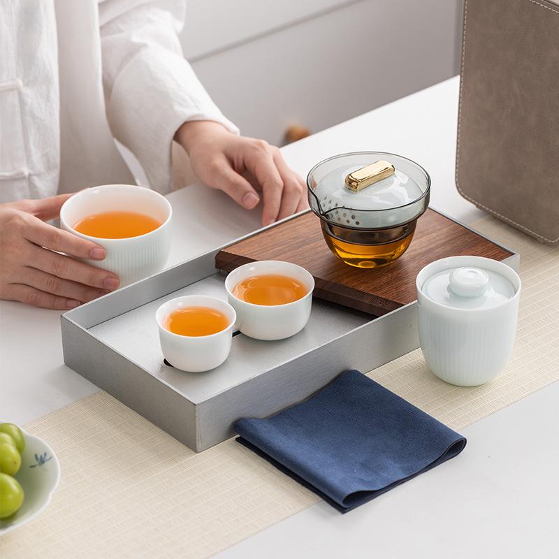 High-grade Suet Jade Travel Portable Express Cup, One Pot and Three Cups of Kung Fu Tea Set, Teapot Companion Gift