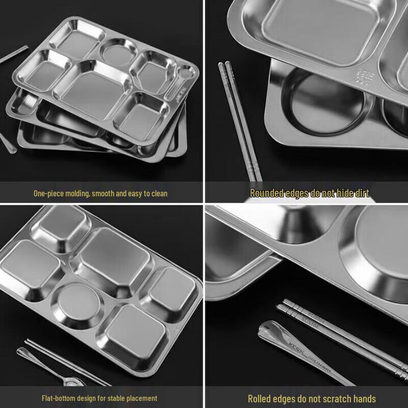 Large 304 Stainless Steel 6-Compartment School Meal Tray