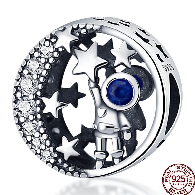 Copper Blue Mountains Airplane Stars Moon Blessing Charm Beads Suitable For 3Mm Original Bracelet Diy