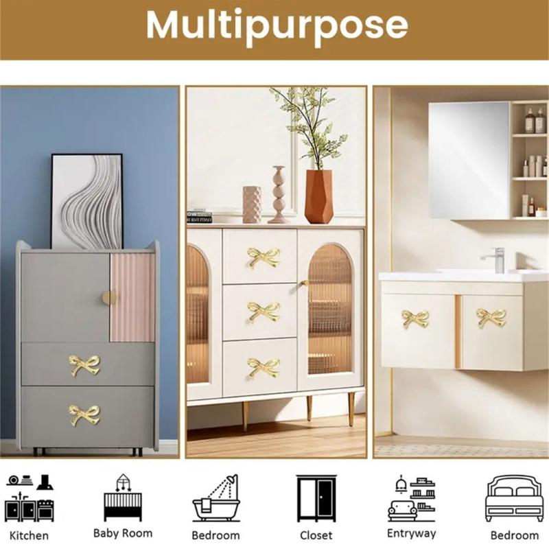 Gold Bows Dresser Handles Chic Metal Knobs Decorative Cupboard Handles Simple Installation for Cabinets In Home Decors