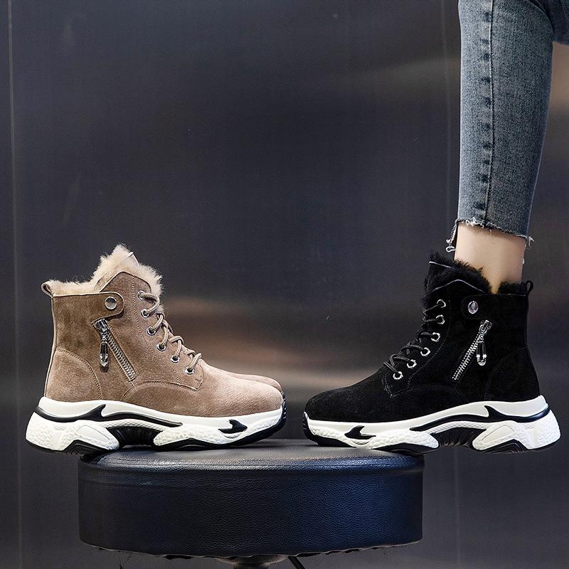 Real wool Martin boots skirt women's new winter medium tube thick-soled leather short boots round head velvet women's boots