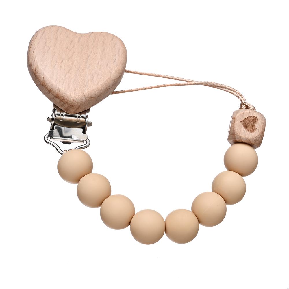 Pendant for Newborn Toys Gift New Beech Wooden Heart Beads Baby Pacifier Chain Clip Silicone Beads Dummy Nipple Holder Teether