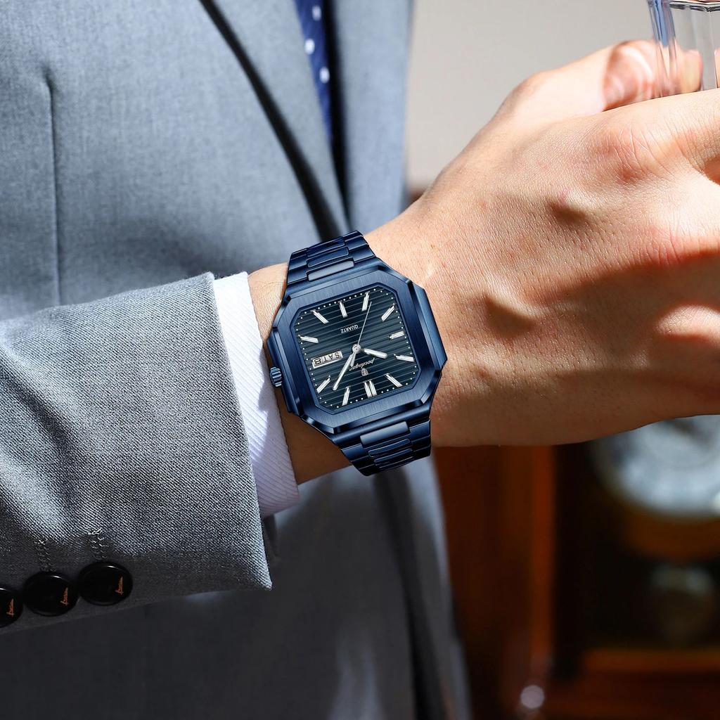 POEDAGAR Square Fashion Man Wristwatch Waterproof Luminous Date Week Quartz Men's Watches Stainless Steel Luxury Men Watch Reloj