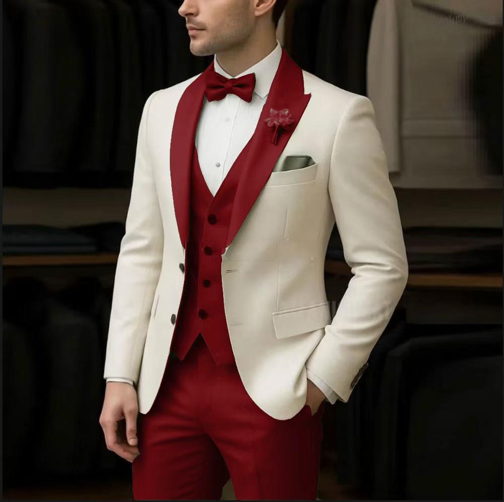 Ivory Men's Suit  3 Pieces Blazer Light Green Vest Pants Wedding Tuxedos Formal Male Suit for Wedding Groomsmen Prom