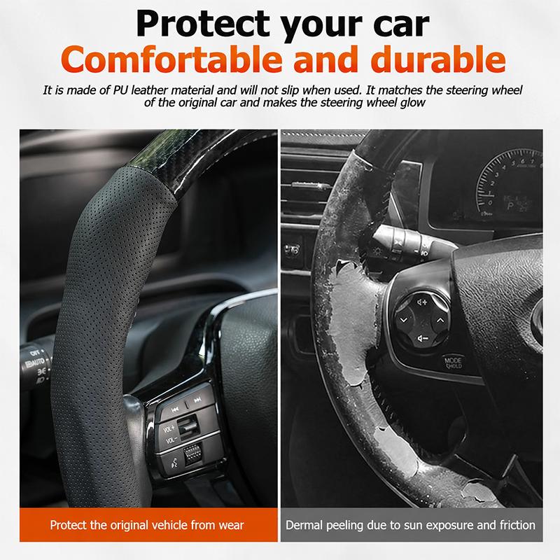 5D Premium Sports Leather Car Steering Wheel Cover Breathable Universal Non-slip 15inch/38cm New Styling Booster Covers Auto Parts