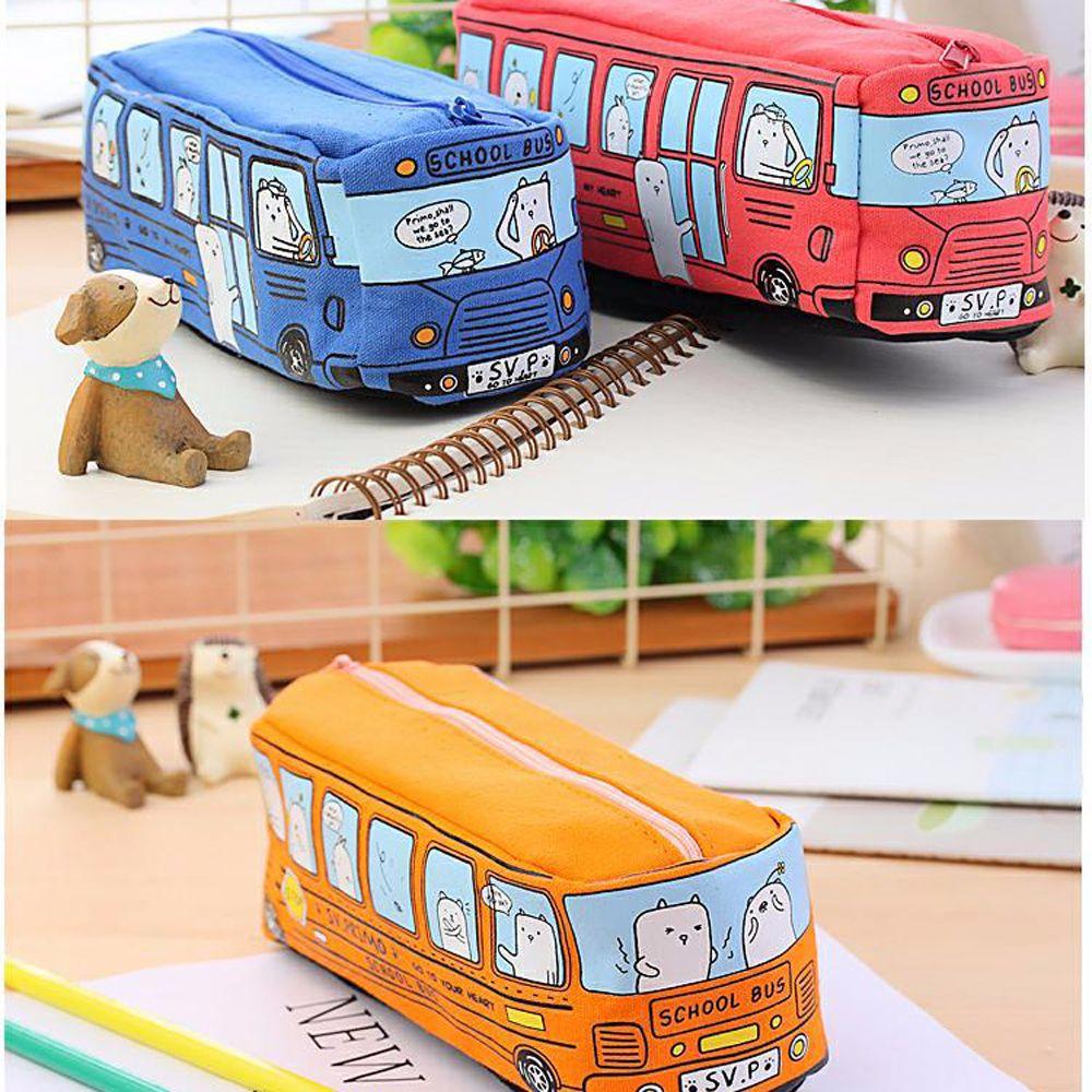 Creative School Supplies Cartoon Animal Pencil Case Pencil Bag School Bus Shape Canvas Pen Bag
