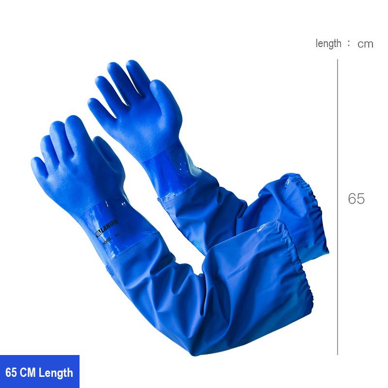 

65 см химические перчатки утолщенные масло/кислота/щелочь устойчивые водонепроницаемые подкладка хлопок ПВХ промышленные многоразовые защитные перчатки