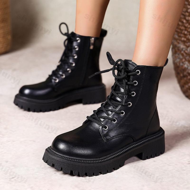 Women's Ankle Boots New 2026 Retro British Platform Short Boots Autumn Fashion Retro Outdoor PU Leather Boots Botas Para Mujer
