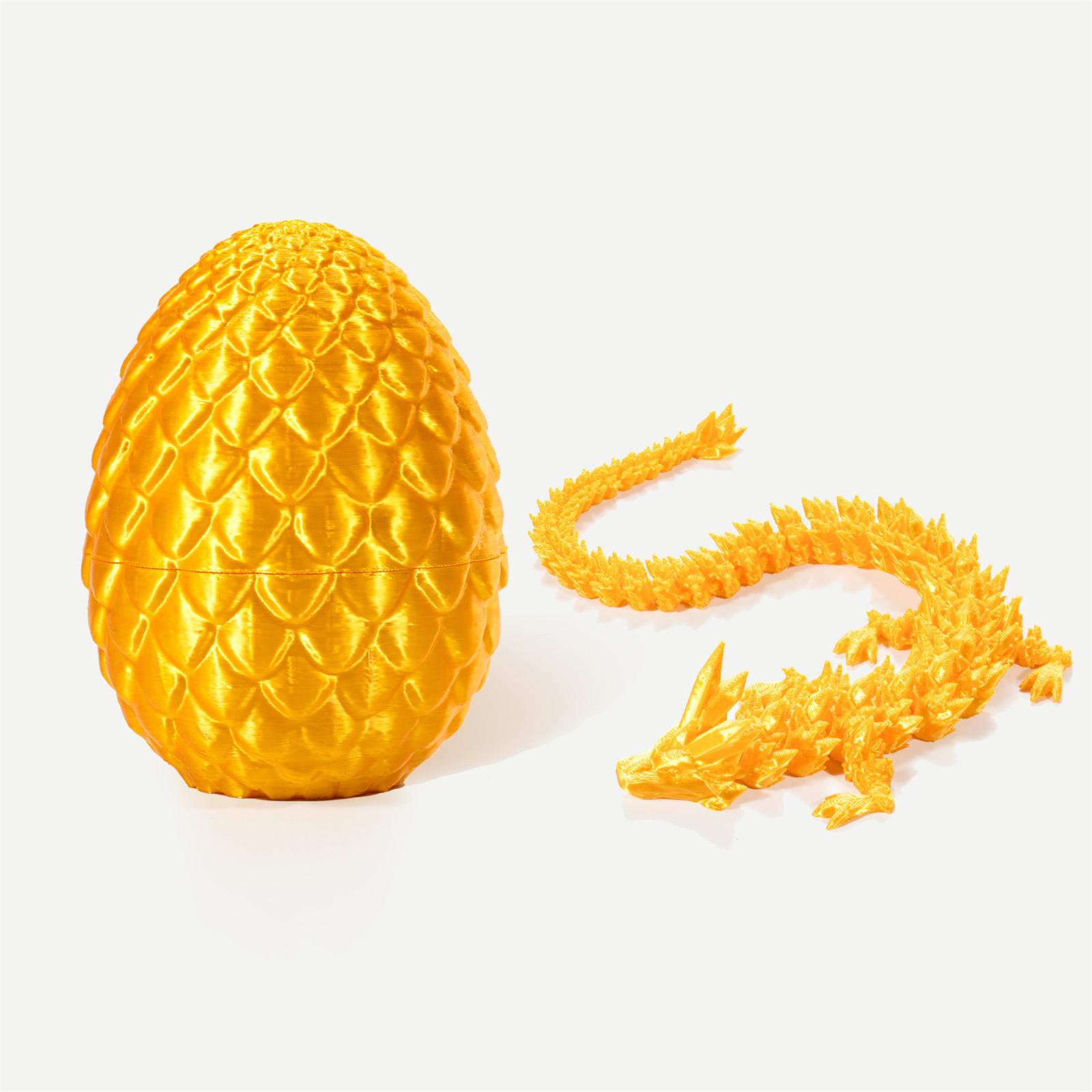 Mystery Dragon With Egg, 3D Printed Dragon With Egg, Full Articulated Flexible Dragon With Eggs, 3D Printed Gift Toy золотой