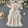 Vintage Court Style Flowers Slim Looking Dress Embroider