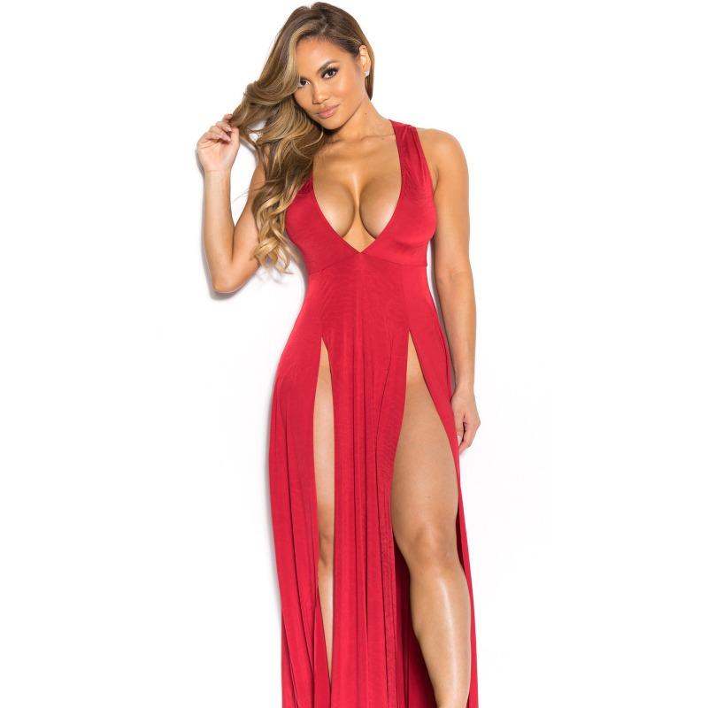 Women S Deep V Split Bandage Long Dress For Nightclub Party