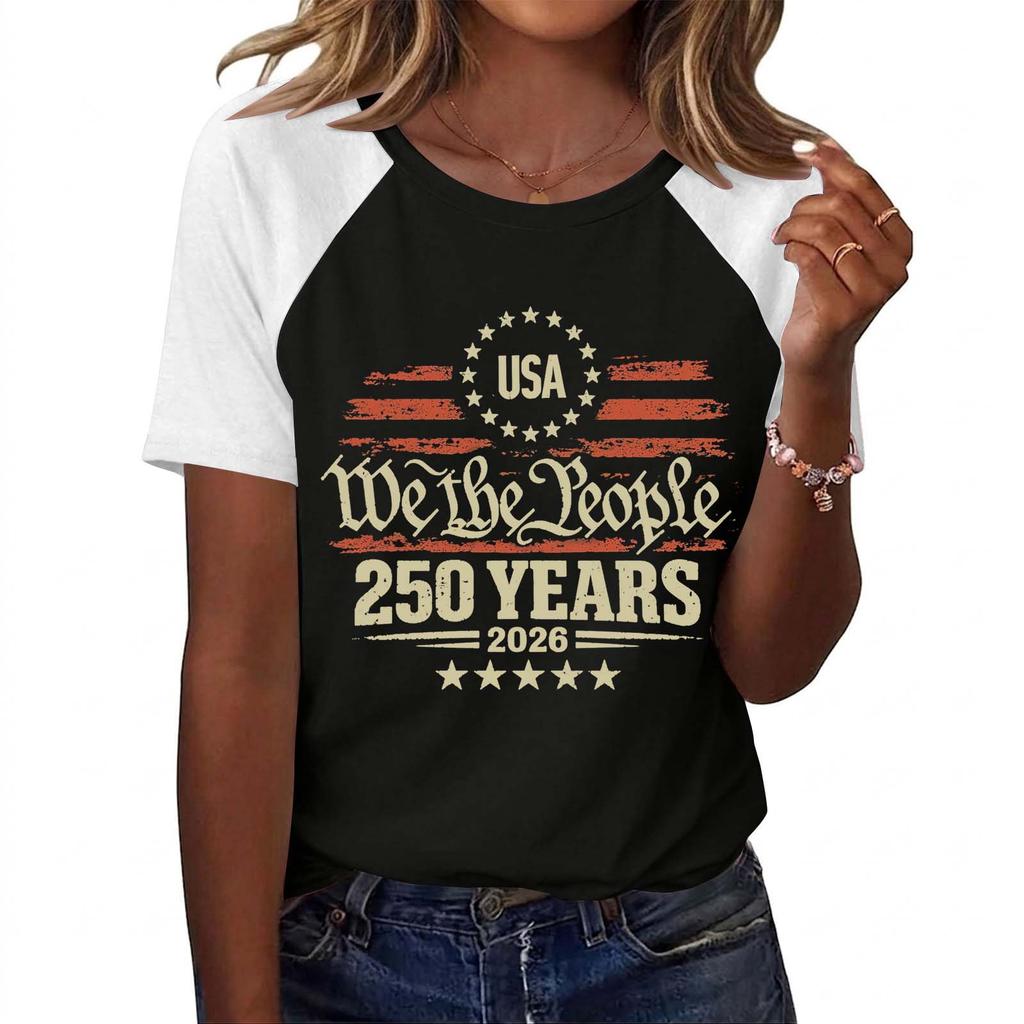 Women Fashion Printed T Shirt USA We The People 250 Years 2026 Graphic Tee Casual Short Sleeve Top Soft Comfortable Fit