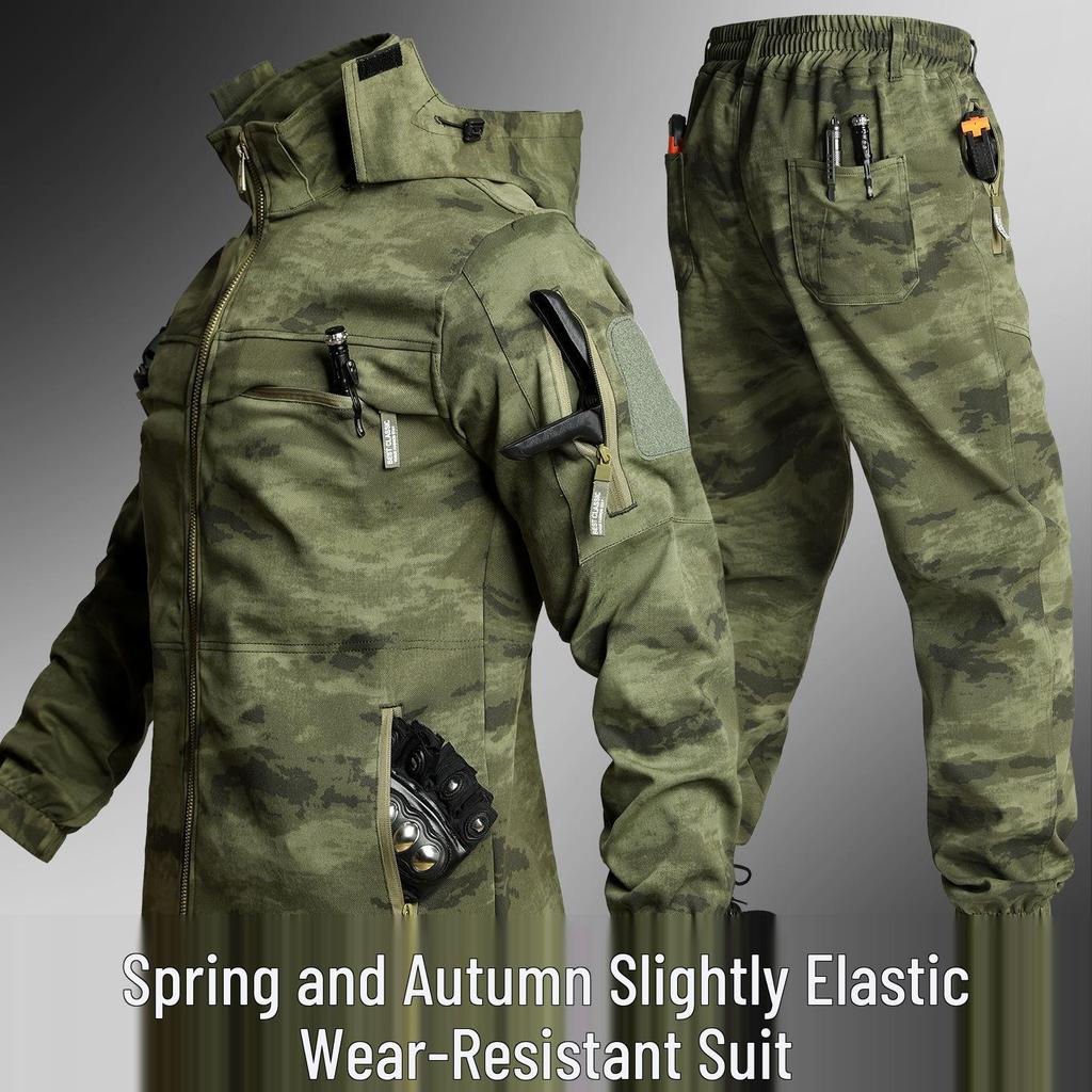 Men's Breathable Camouflage Suit Set: Durable Workwear and Tactical Jacket for Spring and Autumn.