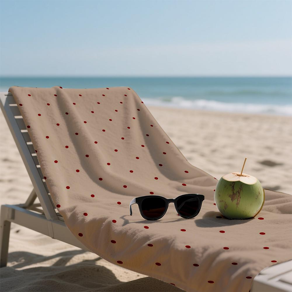 Vintage Red Polka Dots on Beige Compact Travel Beach Towel Super Absorbent Sand Resistant, Microfiber for Swimming Camping Yoga
