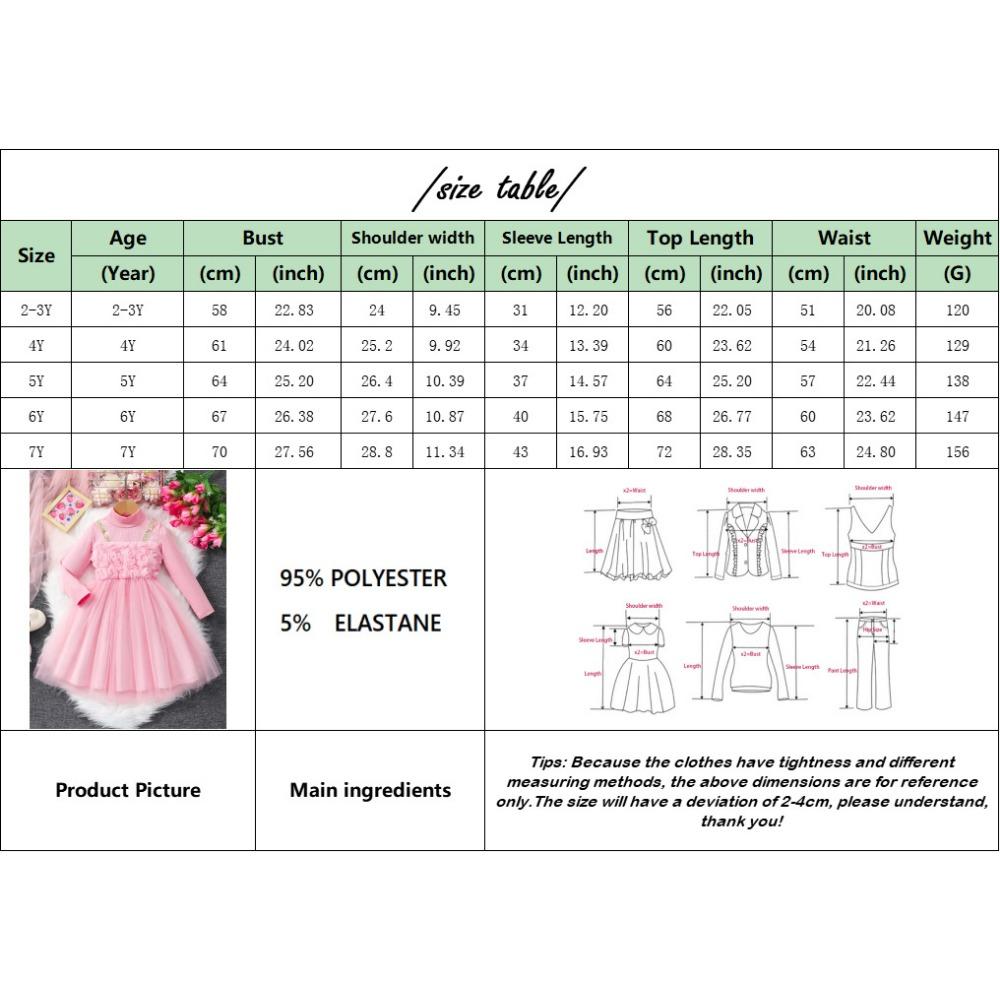 2-7 Years Girls' Long-Sleeved High-Neck Long Dress Autumn/Winter Tulle Dress