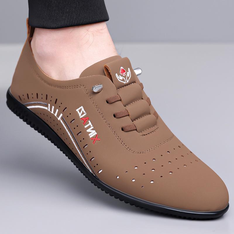 Men's White Leather Slip-On Casual Business Driving Shoes