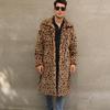 Cappotto Lungo da Uomo con Stampa Leopardo in Ecopelliccia, Revers, Lunghezza Media, Caldo, Invernale