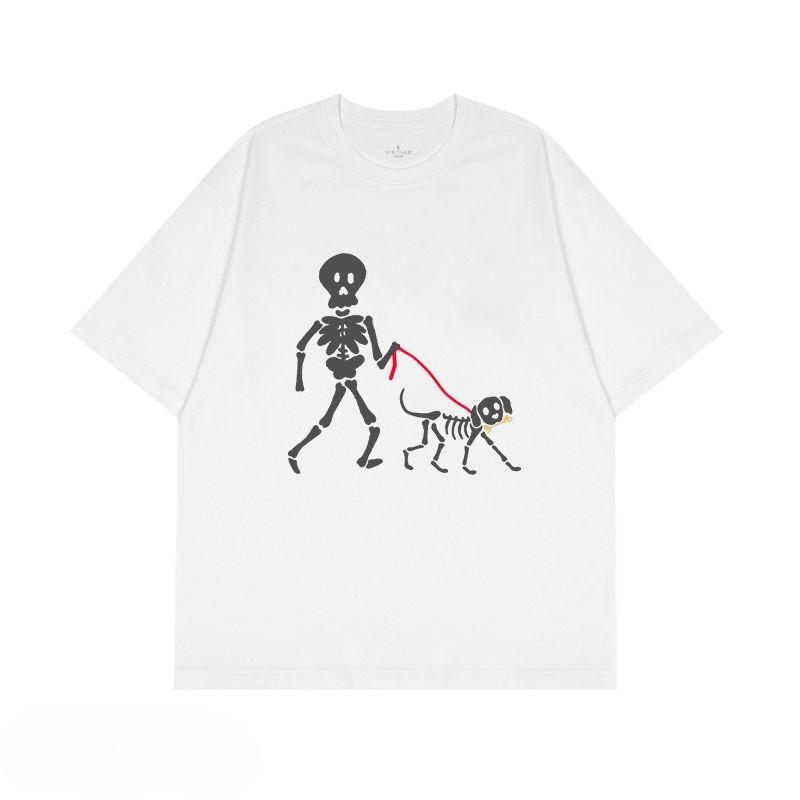 Skull Man Walking Dog Pattern Print Men's T-Shirt Summer Vintage Kawaii Men Women Surfing Beach T-Shirt Breathable Casual Top