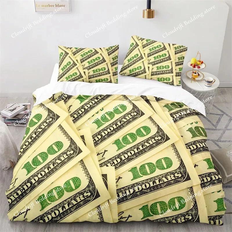Money Print Duvet Cover KingQueen Size,Dollar Bills with The Portrait of Ben Franklin,Decorative Polyester Bedding Set