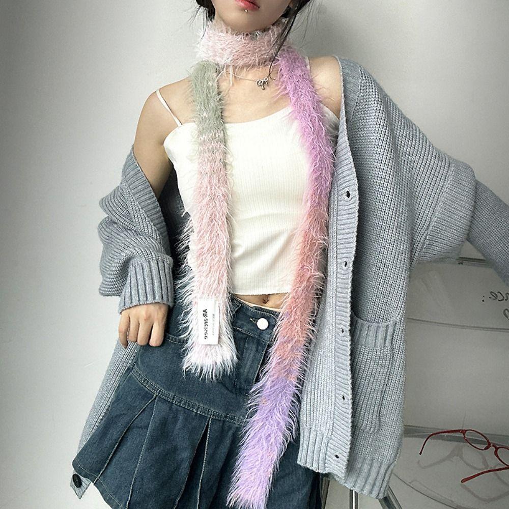 Subculture Y2K Faux Fur Scarf Gothic Punk Choker Streamer Fashion Narrow Long Scarf  Women