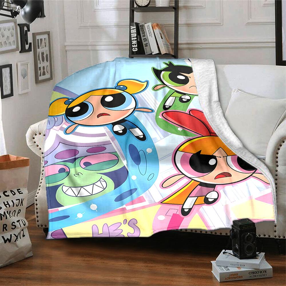 1pc Powerpuff1 Blanket, Gift, for Men and Women, Soft Blanket, Good for Sofa Bed Couch Travel, Lightweight Flannel Blanket