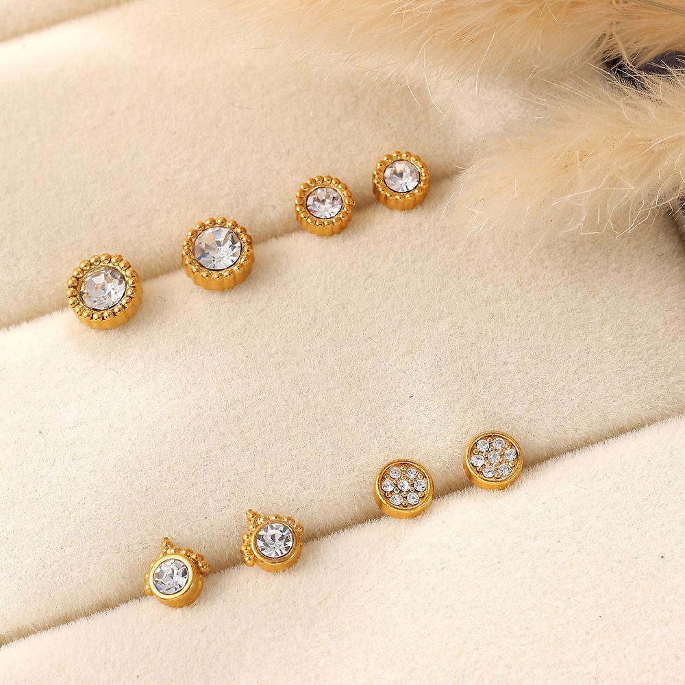 Stainless Steel Sequined Stud Earrings Jewelry Light Luxury High-End Earrings Female Moon Crown Shape Stud Earrings