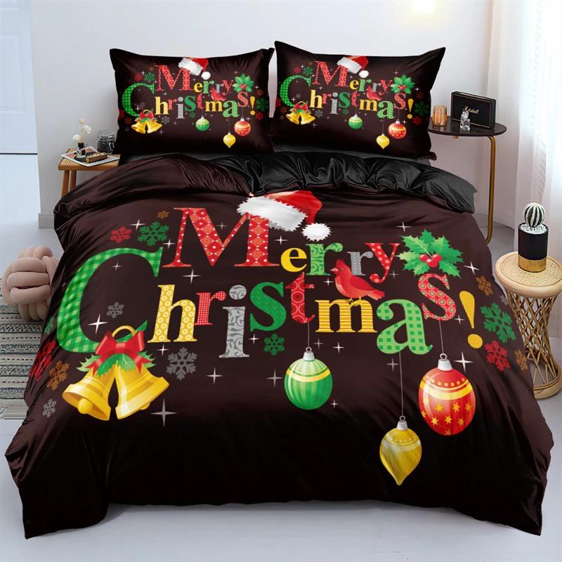 Zestaw poszwy na kołdrę 3D Święty Mikołaj Wesołych Świąt Rozmiar pojedynczy podwójny Dekoracja atmosfery świątecznej Miękki i wygodny