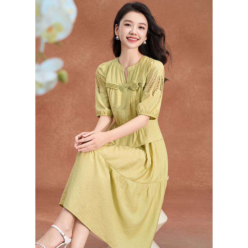 Mei Lan Ni French Style Hollow-Out Faux Two-Piece A-Line Dress L