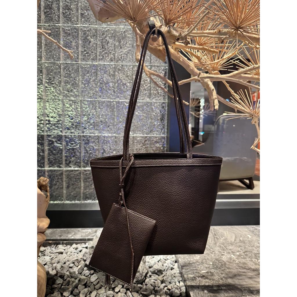 2025 New first layer TC cowhide minimalist wind stitch inside and outside full leather shoulder bag large capacity tote bag wholesale