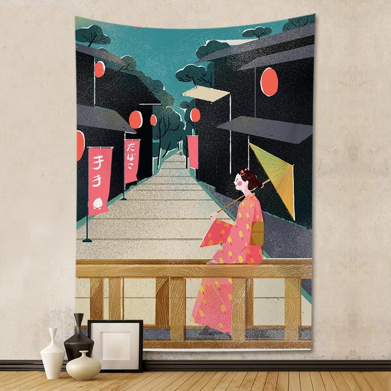 Wandteppich, Ukiyo-e, Damen-Hintergrund, japanischer Digitaldruck, dekorativer Hängestoff, Wanddekoration