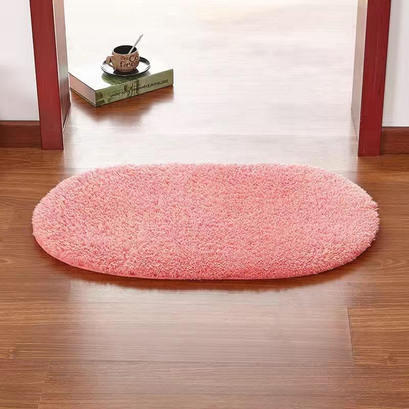 Solid Color Lamb Wool Floor Mat Oval Carpet Bathroom Toilet Water Absorption Mat Bedroom Bedside Rug Entrance Doormat