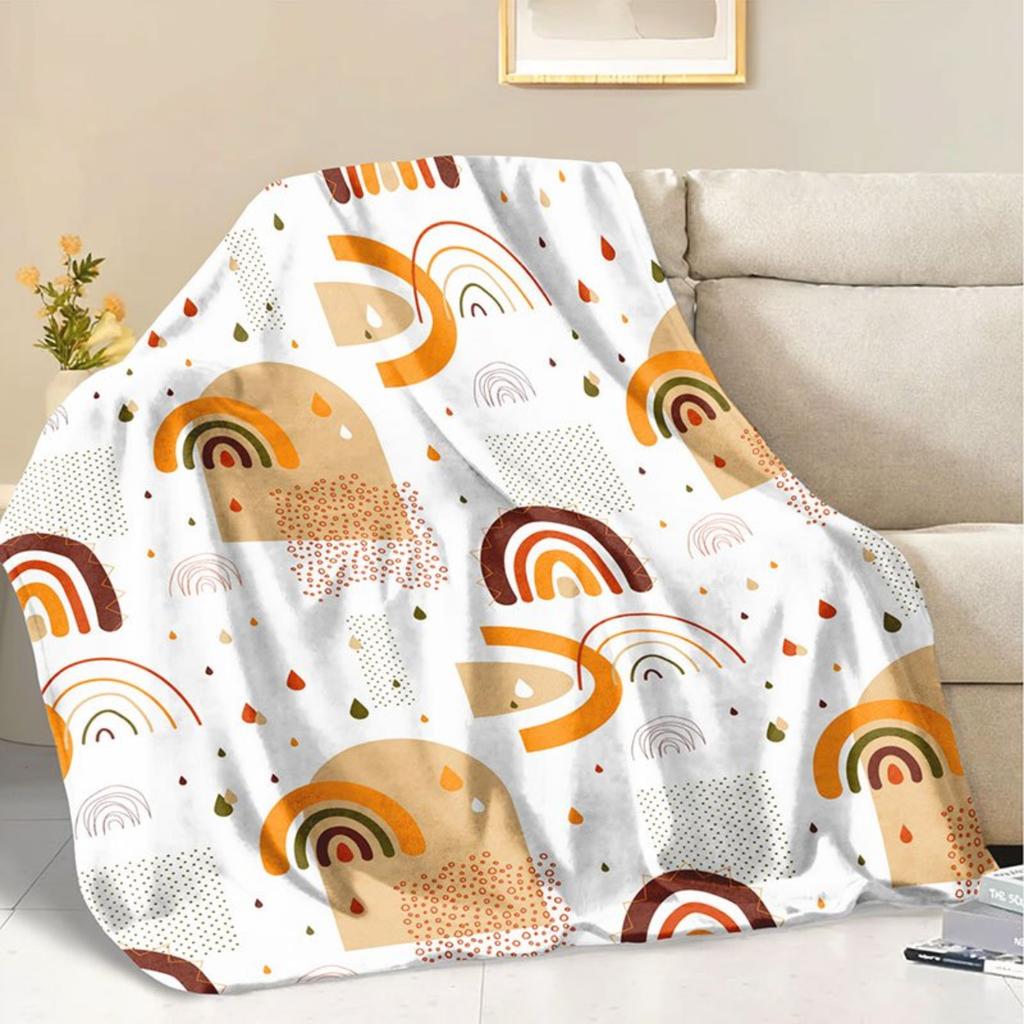A fluffy rainbow geometric pattern flannel blanket - warm and cozy, perfect for sofas, offices, beds, camping, and Christmas.