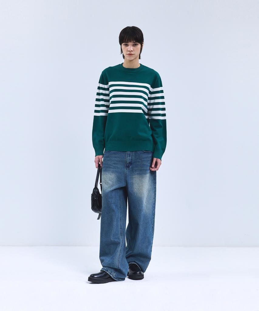 IRONYPORNO WHITELINE 86-Iroj366 Solid Striped Long Sleeve Knit Green