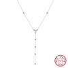 EFFIE QUEEN 925 Pure Silver Cubic Zircon Y-shaped Necklace Wedding Shiny 5A CZ Long Pendant Line Chain Y Drop Necklace BQN38