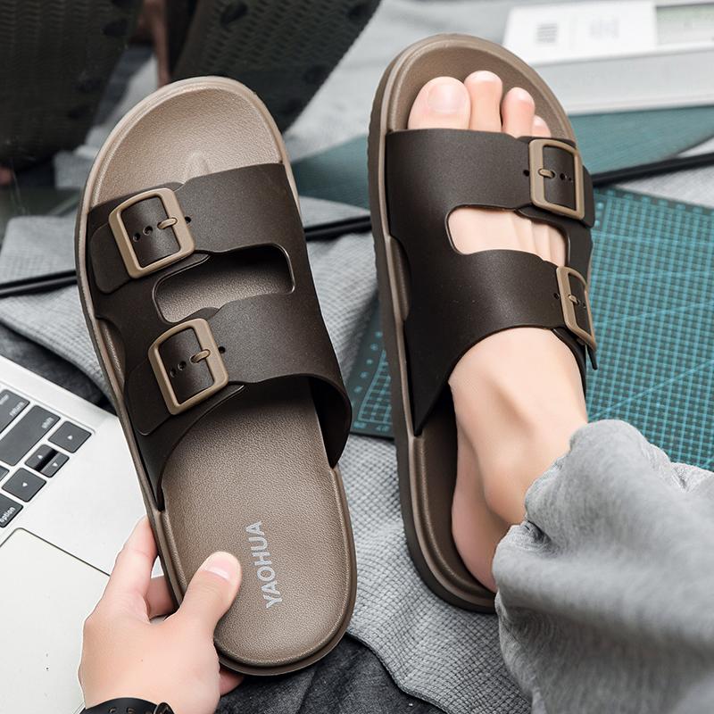 Fashion Summer Men Women's Flip Flops Outdoor Anti-slip Fashionable Retro Buckle Thick Bottom Sandals Beach Shoes Slip-On PVC Material