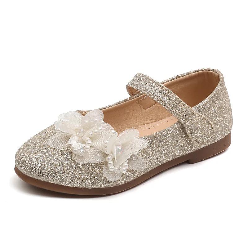 Newest Spring Girls Leather Shoes Children Girl Baby Princess Flowers Sneakers Pearls Diamond Shoes Kids Dance Shoes I07162